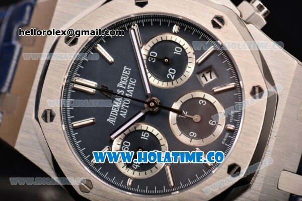 Audemars Piguet Royal Oak Chronograph 41mm Swiss Valjoux 7750 Automatic Steel Case with Blue Dial Stick Markers and Blue Leather Strap (EF) - Click Image to Close